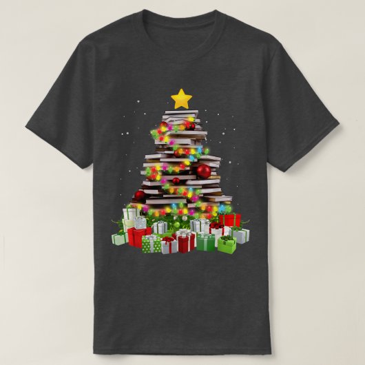 ブックラバークリスマスツリーBookworm Librarian Chris Tシャツ (デザイン正面)