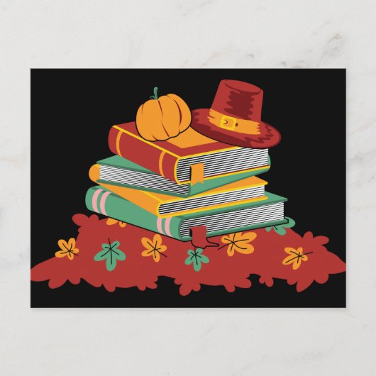 ブックラバーサンクスギビングカボチャ葉の シーズンポストカード (正面)