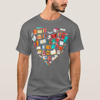 ブックラバーハート読シェイプズクラブライブラリアン Tシャツ