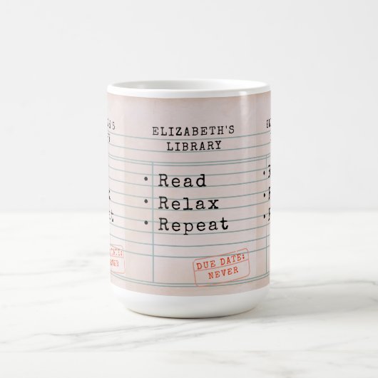 ブックラバーブックブックリッシュブックワームヴィンテージライブラリカード コーヒーマグカップ (中央)