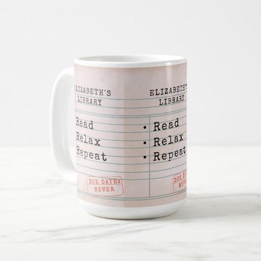 ブックラバーブックブックリッシュブックワームヴィンテージライブラリカード コーヒーマグカップ (正面左)