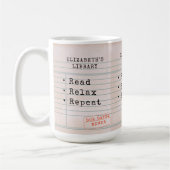 ブックラバーブックブックリッシュブックワームヴィンテージライブラリカード コーヒーマグカップ (左)