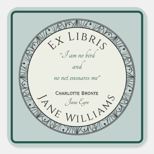 ブックラバーブルーパーソナライズされた蔵書票シール スクエアシール (正面)