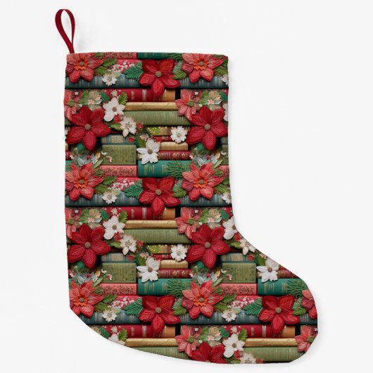 ブックラバーレッドウィンターフローラ スモールクリスマスストッキング (正面)