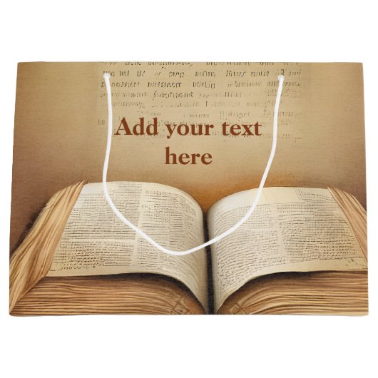 ブックラバーヴィンテージブック – 名前または文字の追加 ラージペーパーバッグ (正面)