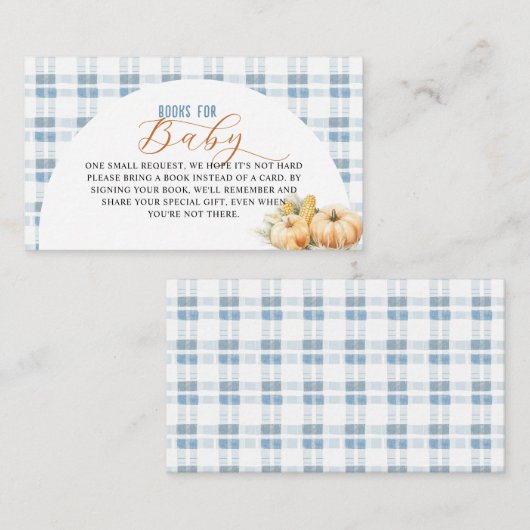 ブックリクエストカボチャ青いストライプ赤ちゃんシャワー エンクロージャーカード (正面/裏面)