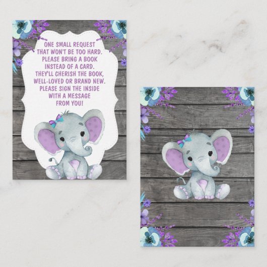 ブックリクエストカードガールエレファントシャワーパープルティール（緑がかった色） エンクロージャーカード (正面/裏面)