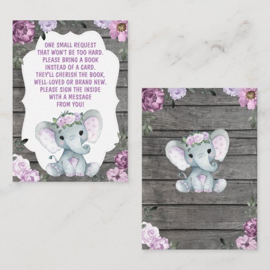ブックリクエストカードガールエレファントシャワーパープル エンクロージャーカード (正面/裏面)