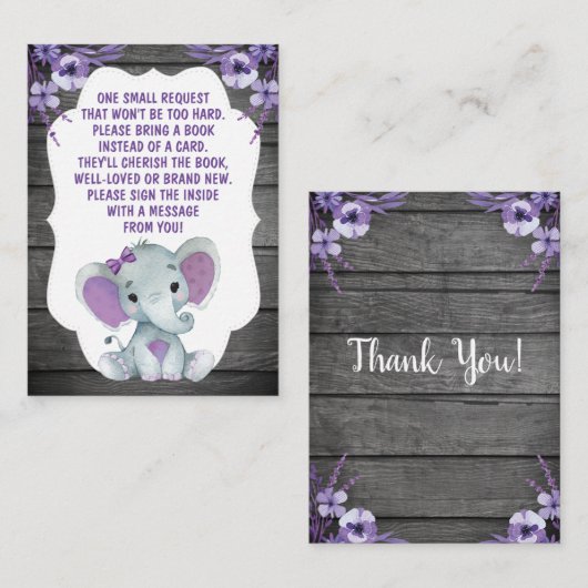 ブックリクエストカードガールエレファントシャワーパープル エンクロージャーカード (正面/裏面)