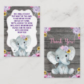 ブックリクエストカードガールエレファントピンクパープルイエロー エンクロージャーカード (正面/裏面)