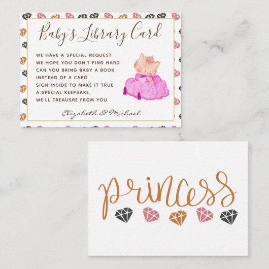 ブックリクエストカードベビーガールズシャワー1st誕生日 エンクロージャーカード (正面/裏面)