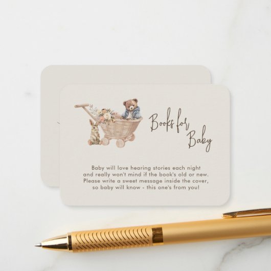 ブックリクエストニュートラルボホベビーおもちゃベビーシャワー エンクロージャーカード (正面/裏面インサイチュ)