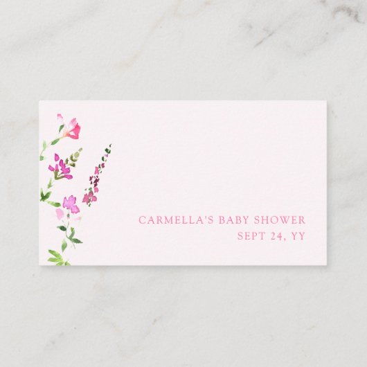 ブックリクエストピンクのワイルドフラワーベビーシャワー エンクロージャーカード (裏面)