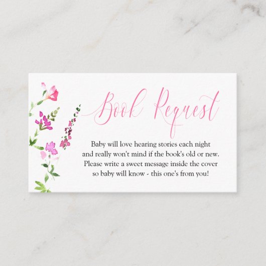 ブックリクエストピンクのワイルドフラワーベビーシャワー エンクロージャーカード (正面)