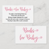 ブックリクエストピンクガールベビーシャワー招待状 エンクロージャーカード (正面/裏面)