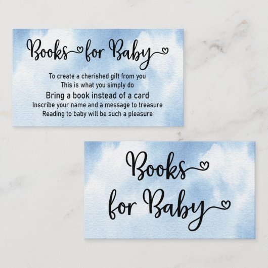 ブックリクエストブルーボーイベビーシャワー招待状 エンクロージャーカード (正面/裏面)