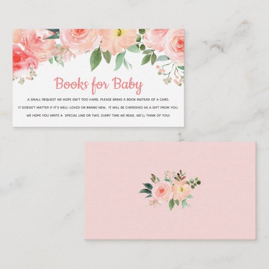 ブックリクエストベビーシャワー赤面ピンクフローラカード エンクロージャーカード (正面/裏面)