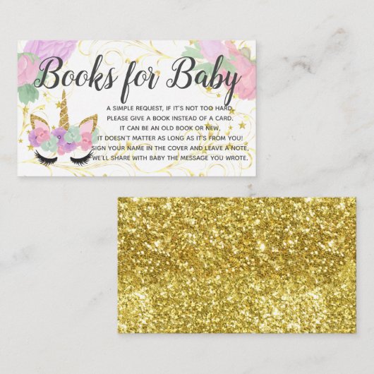 ブックリクエストベビーユニコーンシャワー招待状 エンクロージャーカード (正面/裏面)