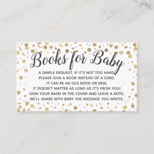 ブックリクエストベビー金ゴールドドットシャワー招待状 エンクロージャーカード (正面)