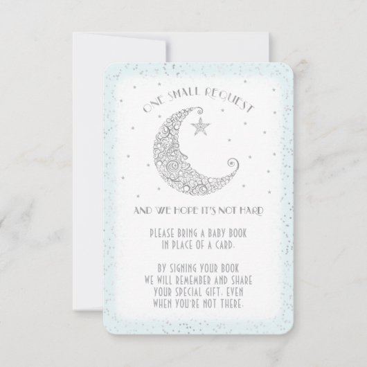 ブックリクエストムーンスターベビーシャワーシルバーブルー 招待状 (正面)