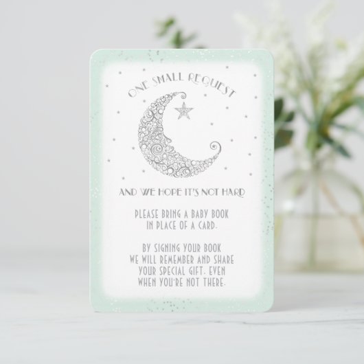 ブックリクエストムーンスター赤ちゃんシャワーシルバーミント エンクロージャーカード (スタンド正面)