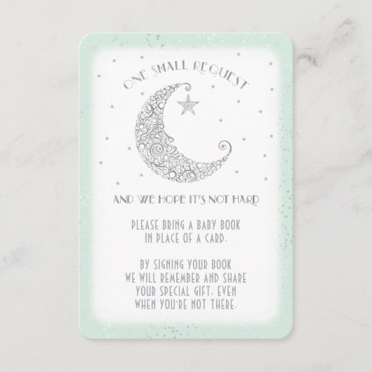 ブックリクエストムーンスター赤ちゃんシャワーシルバーミント エンクロージャーカード (正面)