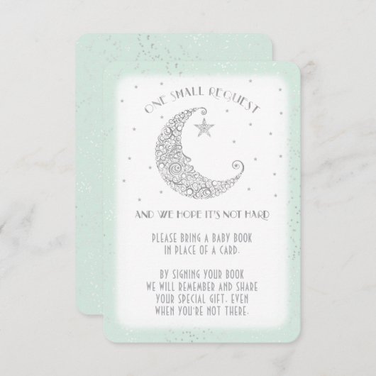 ブックリクエストムーンスター赤ちゃんシャワーシルバーミント エンクロージャーカード (正面/裏面)