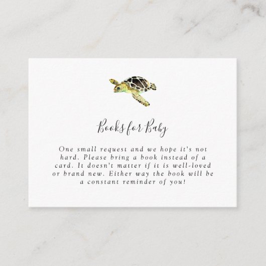 ブックリクエスト水の色ウミガメ赤ちゃんシャワー エンクロージャーカード (正面)
