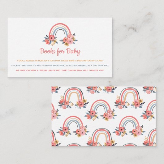 ブックリクエスト赤ちゃんシャワーレインボーカラフルフローラ エンクロージャーカード (正面/裏面)