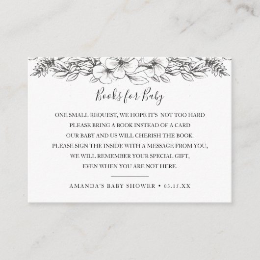 ブックリクエスト赤ちゃんシャワー招待状挿入カード エンクロージャーカード (正面)