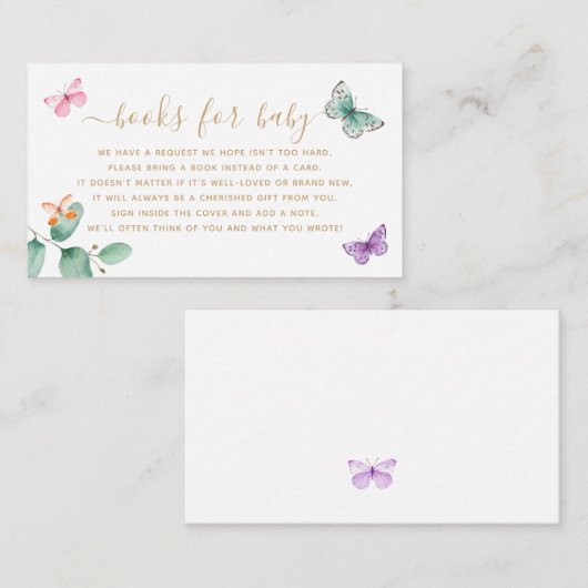 ブックリクエスト赤ちゃんシャワー蝶ユーカリ エンクロージャーカード (正面/裏面)