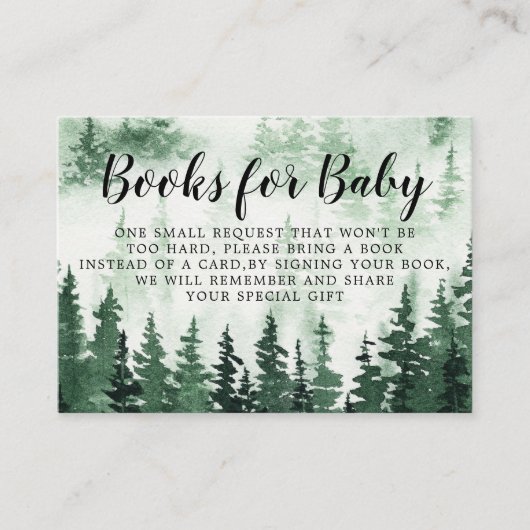 ブックリクエスト霧がかった森の赤ちゃんシャワー エンクロージャーカード (正面)