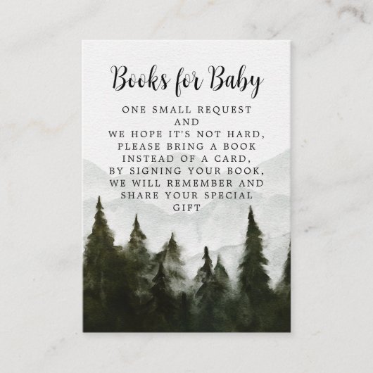 ブックリクエスト霧がかった森の赤ちゃんシャワー エンクロージャーカード (正面)
