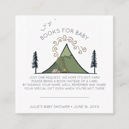 ブックリクエスト |アドベンチャーが赤ちゃんシャワー挿入を開始 エンクロージャーカード (正面)