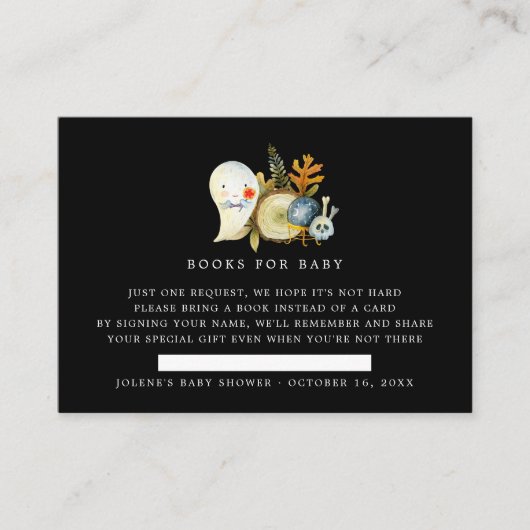 ブックリクエスト |ハロウィーン幽霊ベビーシャワー エンクロージャーカード (正面)