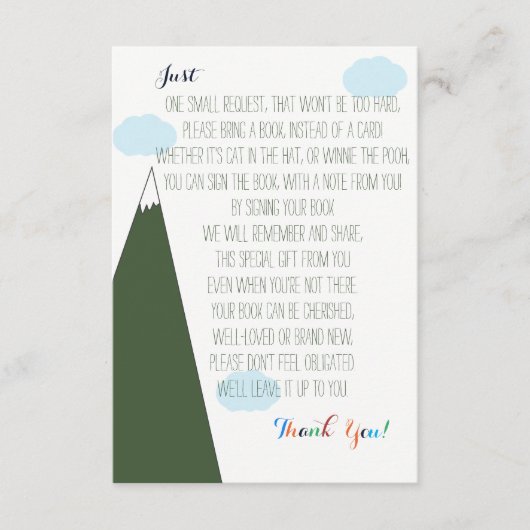 ブックリクエスト | Let the Adventure Begin Baby Shower エンクロージャーカード (正面)