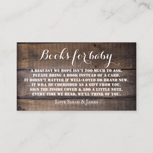 ブックリクエス素朴ト赤ちゃんシャワー招待状カード エンクロージャーカード (正面)