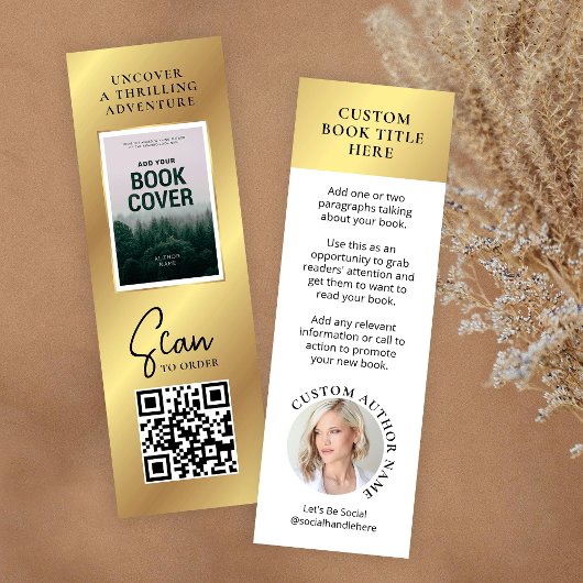 ブックリリース作家フォトミニ金ゴールドブックマークカード スキニー名刺