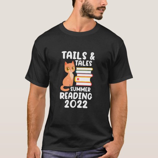 ブックリーダー猫の本の尾と物語サマー読ズ Tシャツ (正面)
