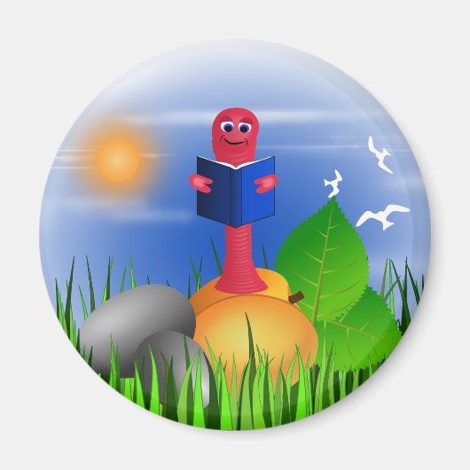 ブックワームかわいいカラフルラウンドマグネット マグネット (正面)
