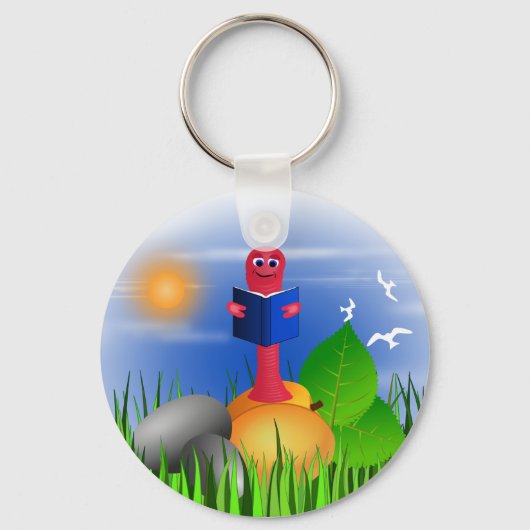 ブックワームかわいいカラフル丸いキーチェーン キーホルダー (正面)