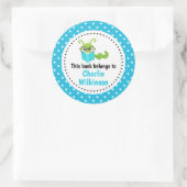 ブックワームこの本は蔵書票ブルースポットに属する ラウンドシール (バッグ)