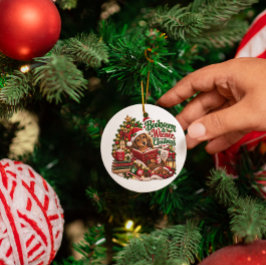 ブックワームとウィーナーのクリスマス ダックスフンド 本好き セラミックオーナメント