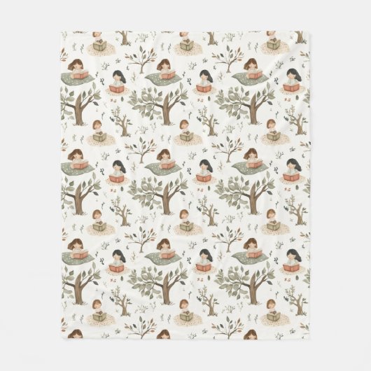 ブックワームの少女 フリースブランケット (正面)