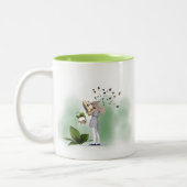 ブックワームの本の恋人お洒落ギークの女の子 ツートーンマグカップ (左)