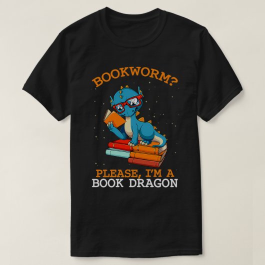 ブックワーム私は本ドラゴン図書館読み込み Tシャツ (デザイン正面)