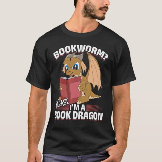 ブックワーム読ブックのファンタジードラゴンかわいいブックドラ Tシャツ (正面)