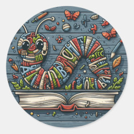 ブックワーム – かわいいワードアート ラウンドシール