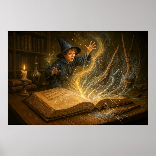 ブック付き若いウィザードファンタジーイラストレーション ポスター (正面)