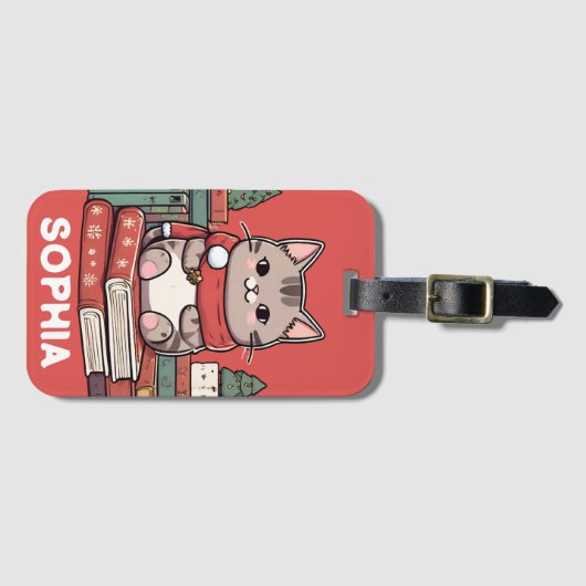 ブック愛好家の猫好き ラゲッジタグ (正面横)